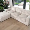 Canapé 3 places avec pouf ottoman carré en velours côtelé gris chaud "Tuléar"