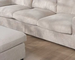 Canapé 3 places avec pouf ottoman carré en velours côtelé gris chaud 