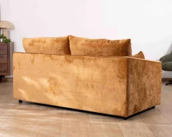 Canapé 2 places contemporain esprit cosy “Odéa” en tissu jaune moutarde