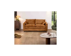 Canapé 2 places contemporain esprit cosy “Odéa” en tissu jaune moutarde