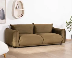 Canapé 3 places en tissu doux vert kaki 