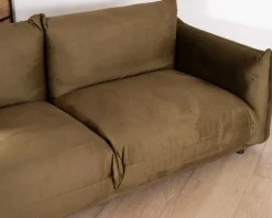 Canapé 3 places en tissu doux vert kaki 