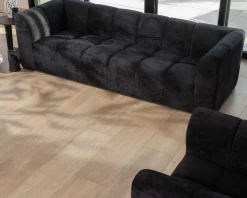 Canapé 3 places en velours anthracite soyeux avec surpiqures "Enjoy Home"