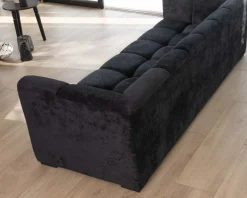 Canapé 3 places en velours anthracite soyeux avec surpiqures 