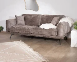 Canapé 3 places esprit rétro en tissu chenillé doux gris cendré 