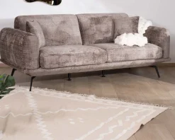 Canapé 3 places esprit rétro en tissu chenillé doux gris cendré 