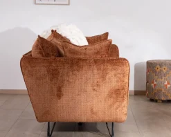 Canapé 3 places ultra confort esprit rétro en tissu tramé terracotta "Hasting"