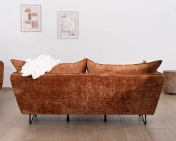Canapé 3 places ultra confort esprit rétro en tissu tramé terracotta "Hasting"