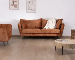 Canapé 3 places ultra confort esprit rétro en tissu tramé terracotta 