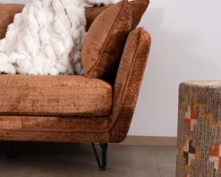 Canapé 3 places ultra confort esprit rétro en tissu tramé terracotta 