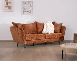 Canapé 3 places ultra confort esprit rétro en tissu tramé terracotta 