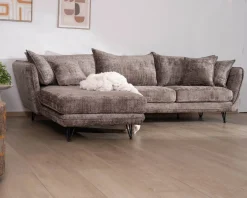 Canapé angle gauche ultra confort en tissu chenillé doux gris cendre 
