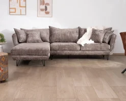 Canapé angle gauche ultra confort en tissu chenillé doux gris cendre 