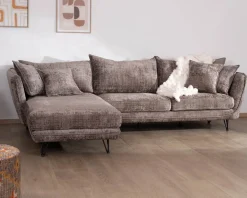 Canapé angle gauche ultra confort en tissu chenillé doux gris cendre 