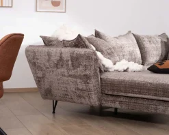 Canapé angle gauche ultra confort en tissu chenillé doux gris cendre 