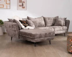 Canapé angle gauche ultra confort en tissu chenillé doux gris cendre 