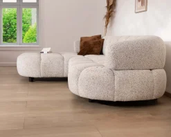 Canapé avec extension électrique et méridienne "Syltan" tissu tramé blanc cassé ultra confort