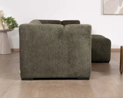 Canapé avec méridienne en tissu bouclette vert 