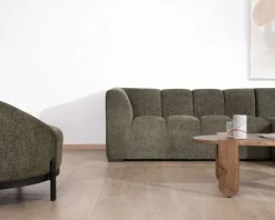 Canapé avec méridienne en tissu bouclette vert 