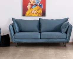 Canapé bleu 3 places bleu design vintage tissu et métal "Hasting"