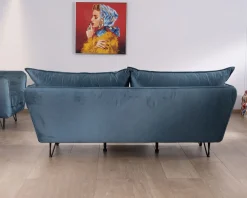 Canapé bleu 3 places bleu design vintage tissu et métal "Hasting"
