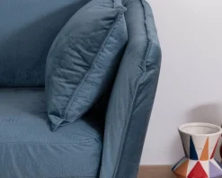Canapé bleu 3 places bleu design vintage tissu et métal 