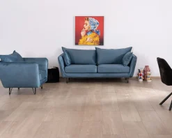 Canapé bleu 3 places bleu design vintage tissu et métal 