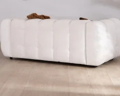 Canapé cocooning 3 places tissu bouclette blanc avec surpiqures "Milow"