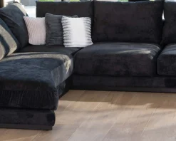 Canapé confort en velours lisse anthracite avec méridienne design "Cyrano"