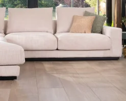 Canapé confort en velours côtelé beige avec méridienne design 