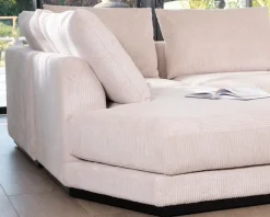 Canapé confort en velours côtelé beige avec méridienne design 