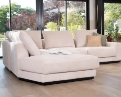 Canapé confort en velours côtelé beige avec méridienne design 