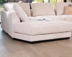 Canapé confort en velours côtelé beige avec méridienne design 