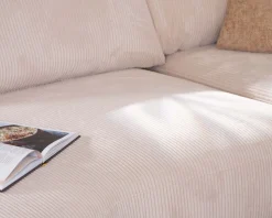 Canapé confort en velours côtelé beige avec méridienne design 