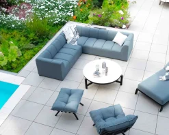 Canapé d'angle en tissu turquoise haut de gamme "Terrasse" spécial extérieur