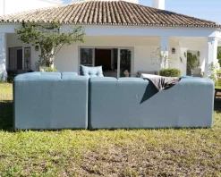Canapé d'angle en tissu turquoise haut de gamme "Terrasse" spécial extérieur