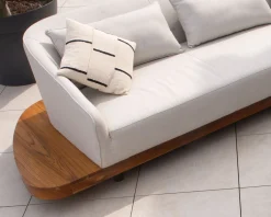 Canapé d'angle extérieur écru et teck 