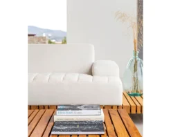 Canapé d'angle pour terrasse et jardin en tissu Sunbrella écru 