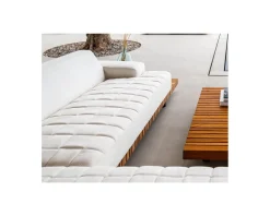 Canapé d'angle pour terrasse et jardin en tissu Sunbrella écru 