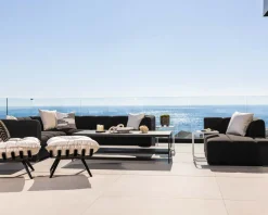 Canapé d'angle spécial extérieur tissu gris foncé haut de gamme "Terrasse"