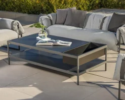 Canapé de terrasse 3 places matelassé tissu Sunbrella gris clair "Paquetage"