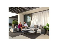 Canapé d'extérieur angle droit design bicolore en tissu Sunbrella 