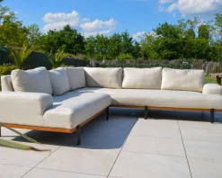 Canapé d'extérieur haut de gamme tissu Sunbrella et teck "Maluku Island"