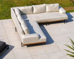 Canapé d'extérieur haut de gamme tissu Sunbrella et teck 