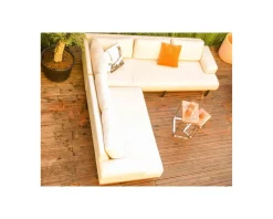 Canapé d'extérieur haut de gamme tissu Sunbrella et teck 