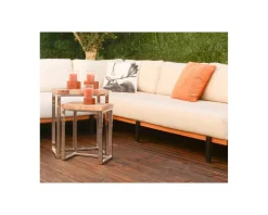 Canapé d'extérieur haut de gamme tissu Sunbrella et teck 