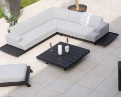 Canapé d'extérieur retour droit gris clair sans surpiqure structure aluminium noire "Sumbawa"