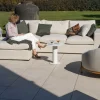 Canapé d'extérieur ultra confort avec ottoman en tissu écru chiné "Toliara" avec coussins décos kaki