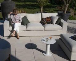 Canapé d'extérieur ultra confort avec ottoman en tissu écru chiné 