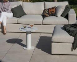 Canapé d'extérieur ultra confort avec ottoman en tissu écru chiné 